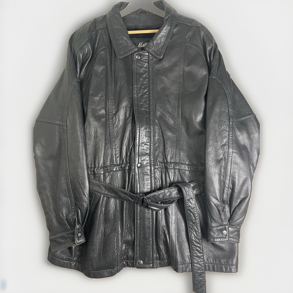Vintage Max America Men's 4X 100% Lamb Leather Coat Removable Liner Belt